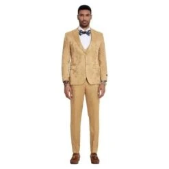 Floral Mens 3PC Suit W/ Double Breasted Vest By Tazzio, Golden -Alberto Nardoni Shop Golden3
