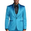 Turquoise Men's Slim Fit Vested Satin Tuxedo Suit For Prom 2025 & Wedding