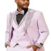 Gray And Pink Prom Tuxedo - Perfect Wedding Suit Vested Rhinestone Lapelled
