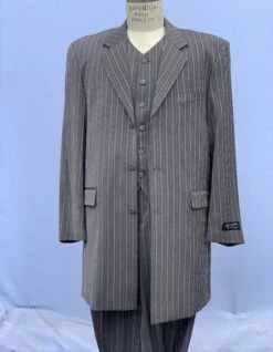 Mens Pimp Coat + Pimp Jacket Vest And Pants - Gangster Gray Fabric Suit