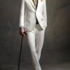 Mens The Great Gatsby Vested Peak Lapel Suit In Ivory With Brown Vest