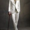 Mens The Great Gatsby Vested 2 Button Peak Lapel Suit In Ivory With Brown Vest -Alberto Nardoni Shop Great Gatsby Ivory Suit with Brown Vest
