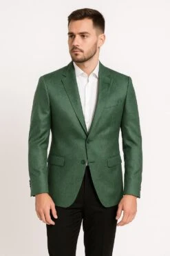 Mens Green Paisley Tuxedo Jacket – Slim Fit Embossed Formal Blazer For Weddings And Special Events In Soft Velvet Fabric With Black Pants