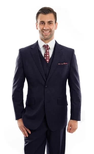 Navy Wool Modern Fit 3 Piece Suit 1 Navy Wool Modern Fit 3 Piece Suit