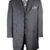 Mens Long Fashion Vested Tonal Pinstripe Zoot Grey Suit
