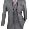 Sharkskin Charcoal Grey Men's Summer Suit With Double Breasted Vest 2 Sharkskin Charcoal Grey Men's Summer Suit With Double Breasted Vest -Alberto Nardoni Shop GyEi5qU