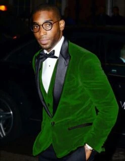 Mens Designer Velvet Tuxedo Jacket In Hunter Green