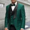 Dark Green Tuxedo - Men's Designer Vested Floral Lace Wedding Hunter Green Tuxedo