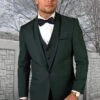 Dark Green Tuxedo - Men's Designer Vested Satin Trim Shawl Wedding Hunter Green Prom Tuxedo -Alberto Nardoni Shop Hunter Green Satin Prom Tuxedo