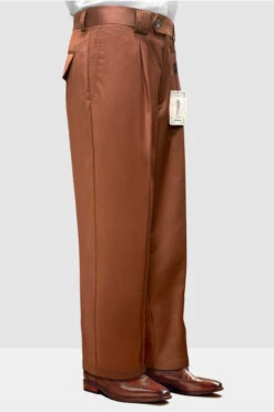 Mens Italian Wool Wide Leg Dress Pants In Copper