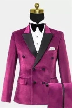 Men Purple DB44 Velvet Double Breasted Tuxedo