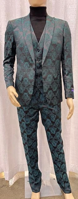 Mens Paisley Suit -Black And Emerald GreenFloral Suit - Prom Party Suit 1 Mens Paisley Suit -Black And Emerald GreenFloral Suit - Prom Party Suit