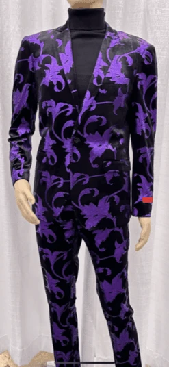 Mens Paisley Suit - Black And PurpleFloral Suit - Prom Party Suit