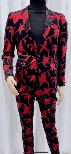 Mens Paisley Suit -Black And RedFloral Suit - Prom Party Suit