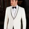 Mens Designer Charles Shawl Dinner Jacket In Ivory With BlackSatinTrim