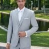 Mens Grey Suit Mens Designer 2 Button Peak Lapel Grenada Prom Tuxedo Suit In Light Grey