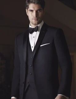 Mens Vested Designer Wool Parker Tuxedo In Black