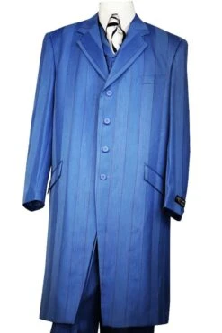 Mens Vested Maxi Length Zoot Suit In Royal Blue Pinstripe