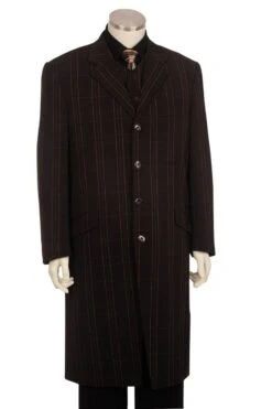 Mens Vested Maxi Length Zoot Suit In Brown Pinstripe