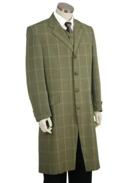 Mens Long Vested Fashion Zoot Suit In Olive Green Windowpane