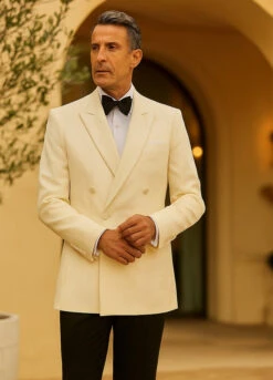 Ivory Double Breasted Tuxedo Dinner Jacket - Cream Dinner - Off White