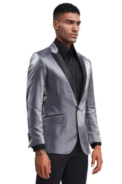 "Slim Fit Men's Satin Tuxedo Jacket For Prom 2025 & Wedding - Charcoal Grey"