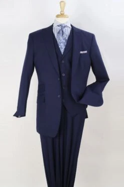 "Super 150's Merino Wool Men's Suit - Navy Blue, Wide Peak Lapel, Vested" -Alberto Nardoni Shop JpR93g7