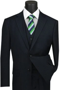 Mens Classic Vested Pinstripe Suit In Black
