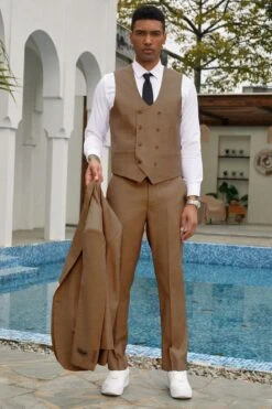 Mens Stacy Adams Suit - Stacy Adams Suit Men's Summer Suit - One Button, Khaki, Double Breasted Vest Camel -Alberto Nardoni Shop KcG5oVx
