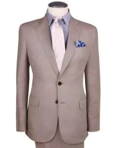Tan Linen Suit - 2 Button Dark Tan Wedding / Prom Linen For Beach Wedding Outfit ~ Taupe ~ Khaki Regular Fit Suit