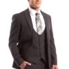 "Dark Grey Men's Skinny Wedding Suit - One Button Peak Lapel With Lowcut Vest"