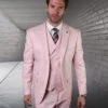 Mens 2 Button Slim Fit Suit With Double Breasted Vest In Pink Pink Prom Tuxedos