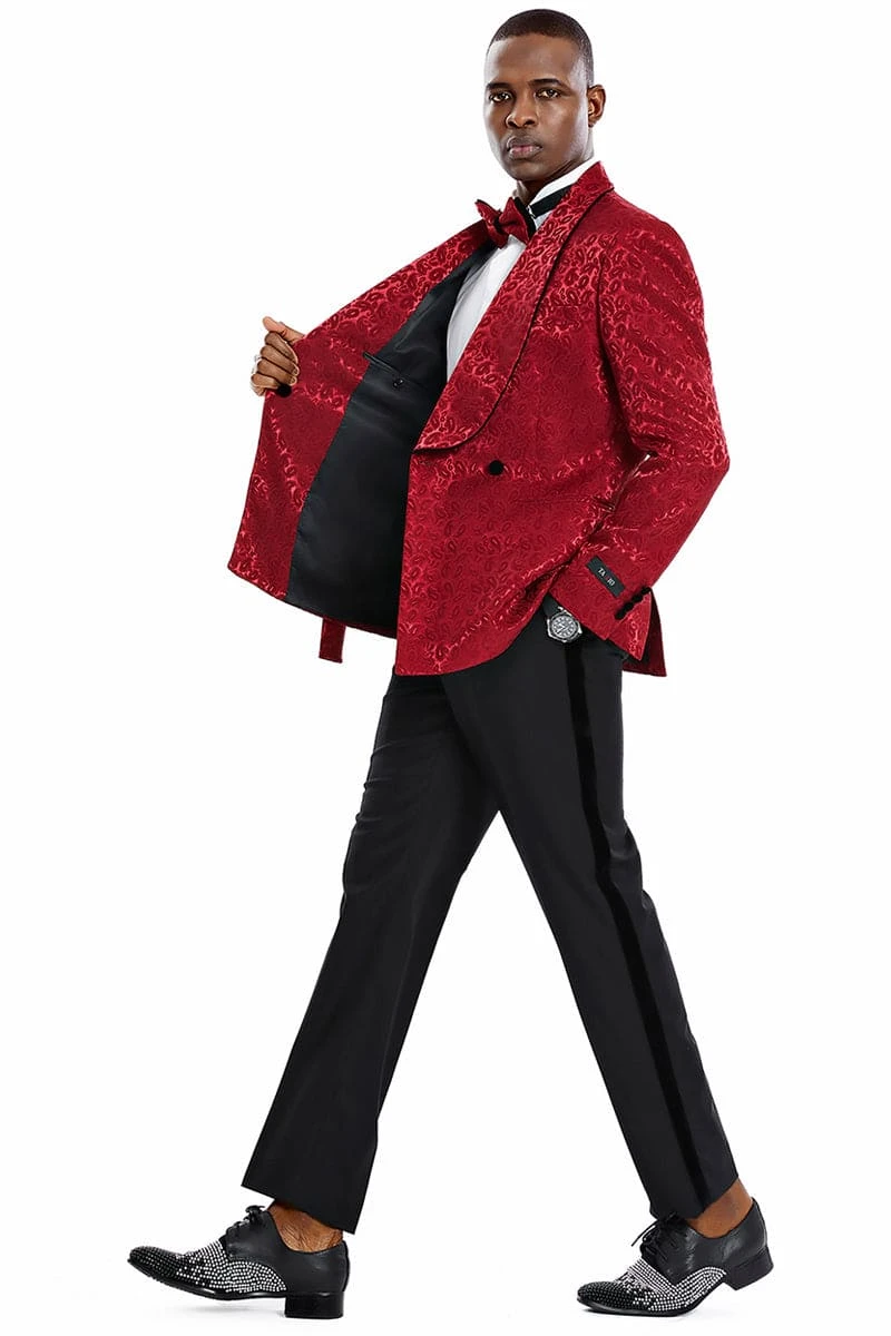 "Burgundy Paisley Men's Slim Fit Double Breasted Tuxedo - Smoking Jacket For Prom 2025 & Wedding" 2 "Burgundy Paisley Men's Slim Fit Double Breasted Tuxedo - Smoking Jacket For Prom 2025 & Wedding" - Image 2