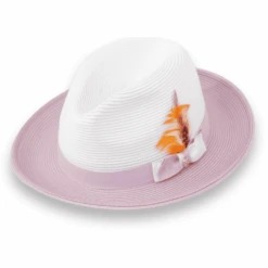 Tapa Crushable Straw Hat Fedora In Two Tone Lavender-White