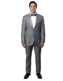 Mens Modern Wool Peak Trim Prom Tuxedo In Light Grey