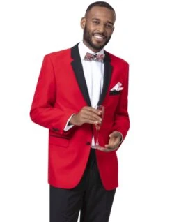 Mens Classic 2 Button Notch Lapel Tuxedo In Red