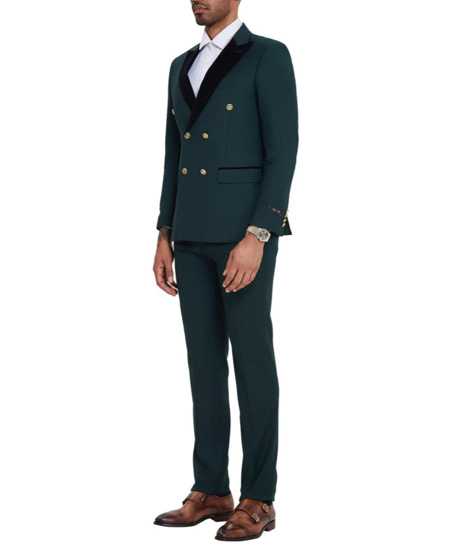 Dark Green 2 Piece Slim Fit Double Breasted Tuxedo 1 Dark Green 2 Piece Slim Fit Double Breasted Tuxedo