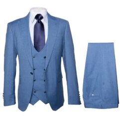 Rossi Man MAX RM1387 Slim Fit 3-Piece Suit – Stylish Solid Blue Formalwear For Men