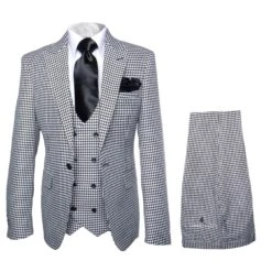 Rossi Man MAX RM1710 Slim Fit 3-Piece Suit – Modern Black And White Suit For Men