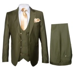 Rossi Man MAX RM1775 Slim Fit 3-Piece Suit – Sophisticated Tailored Olive Green Suit For Men