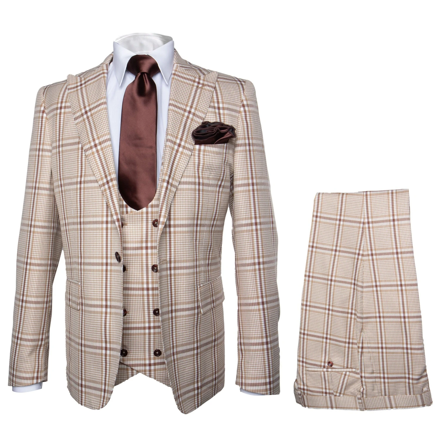 Rossi Man MAX RM1824 Slim Fit 3-Piece Light Brown Suit – Elegant Formalwear For Men 1 Rossi Man MAX RM1824 Slim Fit 3-Piece Light Brown Suit – Elegant Formalwear For Men