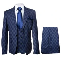 Rossi Man MAX Collection RM1838 – Modern Slim Fit 3-Piece Navy Check Suit For Men