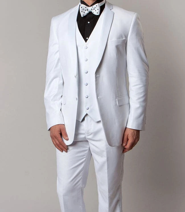 Solid White Modern Fit Tuxedo 3 Piece With 6 Button Vest 1 Solid White Modern Fit Tuxedo 3 Piece With 6 Button Vest