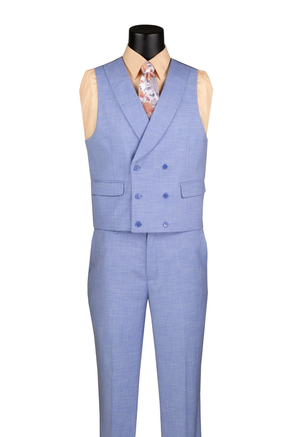 Light Blue Modern Fit 3 Piece Suit With Vest And Adjustable Waist Band Pants 2 Light Blue Modern Fit 3 Piece Suit With Vest And Adjustable Waist Band Pants - Image 2