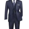 Navy Modern Fit 3 Piece Suit With Vest And Elastic Waist Band Pants