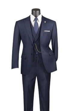 Navy Modern Fit 3 Piece Suit With Vest And Elastic Waist Band Pants