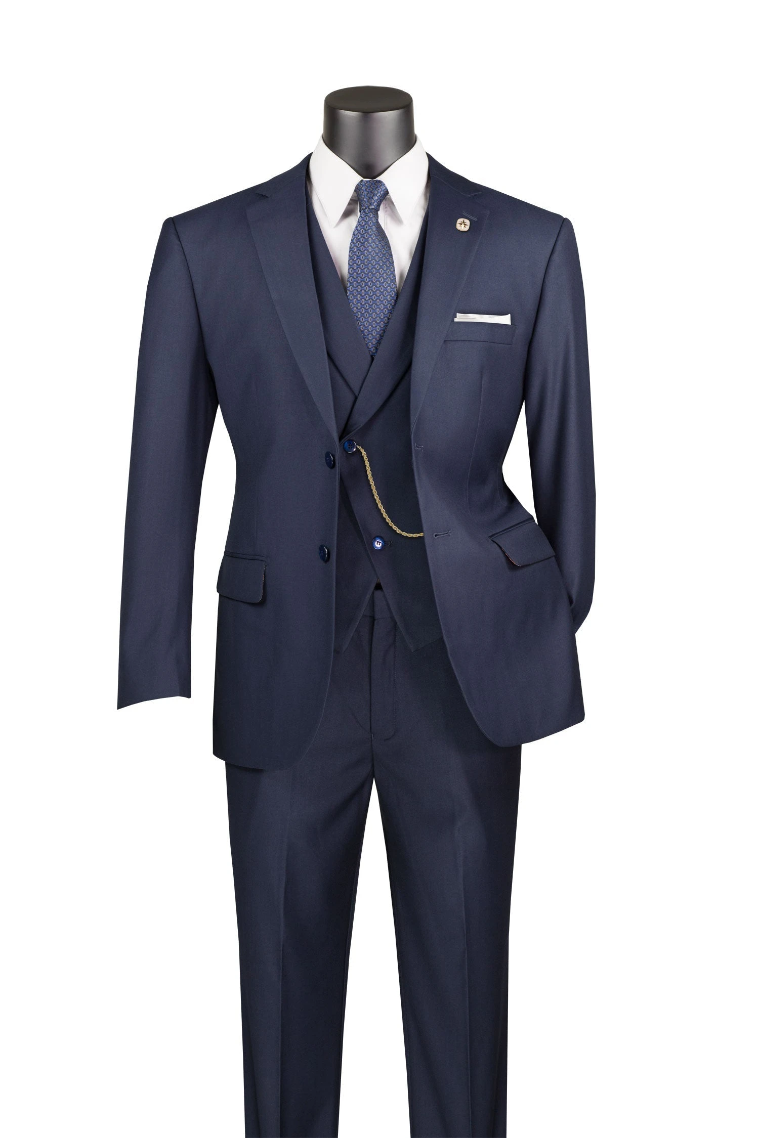 Navy Modern Fit 3 Piece Suit With Vest And Elastic Waist Band Pants 1 Navy Modern Fit 3 Piece Suit With Vest And Elastic Waist Band Pants