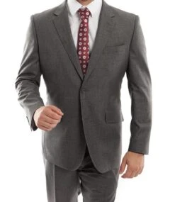 Arezzo Collection - 100% Wool Suit Modern Fit Italian Style 2 Piece In Dark Gray