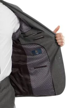 Arezzo Collection - 100% Wool Suit Modern Fit Italian Style 2 Piece In Dark Gray -Alberto Nardoni Shop MW246 02 Open