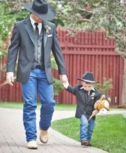Matching Father And Son Black Western Tuxedo Blazer With Vest + Cowboy Hat Included